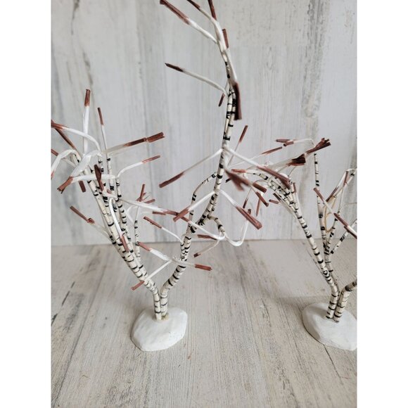 Dept 56 bare branch tree white stripped village accessory Xmas set - Picture 5 of 8